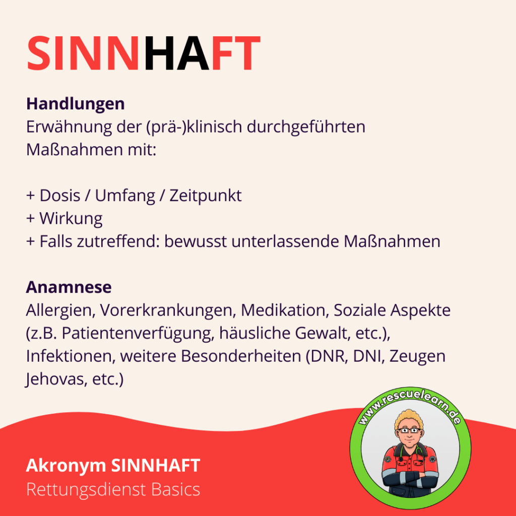 Handlungen, Anamnese