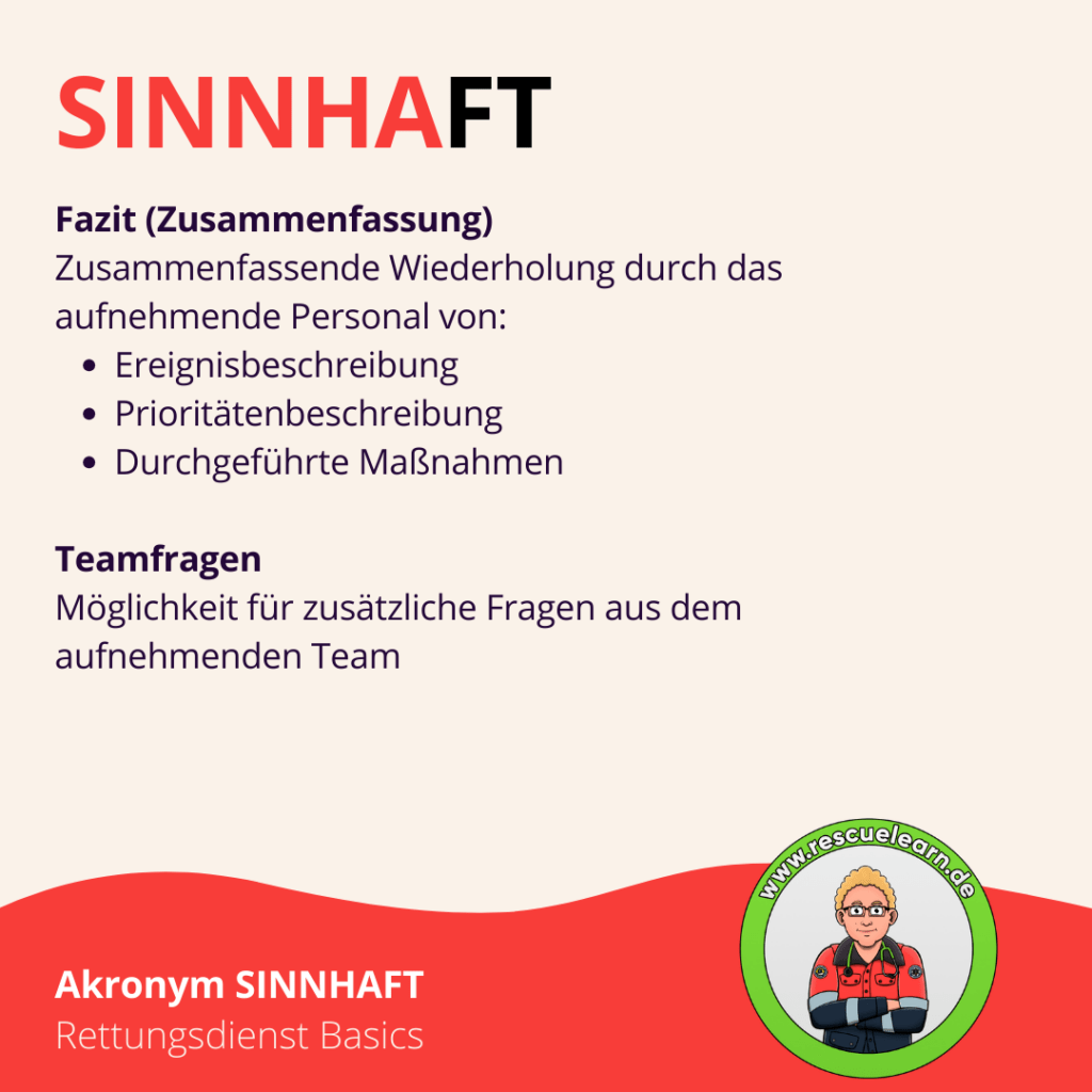 Fazit / Zusammenfassung und Teamfragen bei der Übergabe